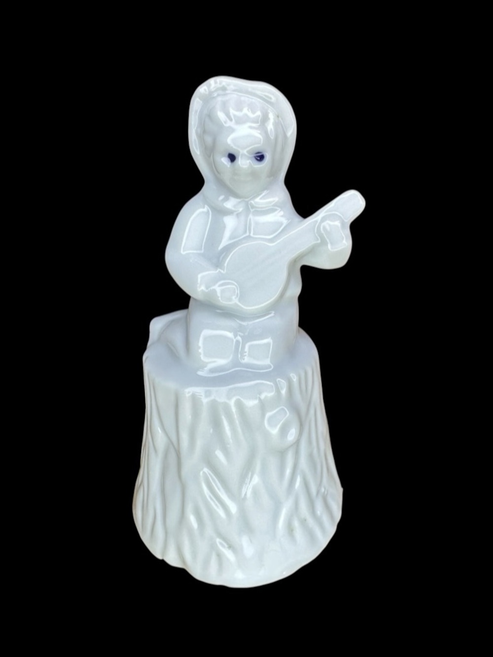 VTG Porcelain White Folk Art Bango Musician Figural Bell Figurine Macabre